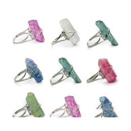 car dvr Cluster Rings Wire Wrap Stone Plated Druzy Healing Crystal Quartz Point Chakra Stones Charms Opening Ring For Women Men Drop Deliver Dh98Y
