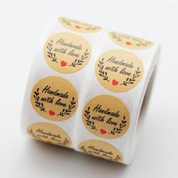 Jewelry Pouches 500pcs/Roll Natural Kraft Olive Round "Handmade With Love" Stickers Labels For Decoration Gift Card/Box/Stationery