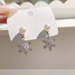 Stud Earrings Design Shinny Crystal Snowflake For Women Fashion Jewellery Female Pearl Earring Pendant Bridal Bricons Gift