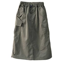 Skirts girls skirt autumn trend cool Army Green Cargo Skirt for kids Drawstring pocket design casual teenage streetwear children skirt T230301