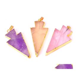 car dvr Pendant Necklaces Natural Gem Stone Gilding Arrowhead Necklace Rose Quartz Amethyst Drop Delivery Jewellery Pendants Dhoqh