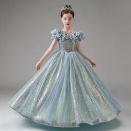 Ball Gown Flower Half Sleeve Lace Appliques Tulle Sweet Kids Formal Wear Pageant Girl Dresses Princess Party Prom Dress 403