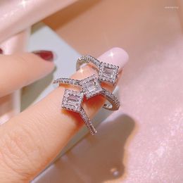 Cluster Rings Fashion Double Layer Twining Silver Colour Women Ring For Girl Lovers Valentine's Day Gift Jewellery With Stamp