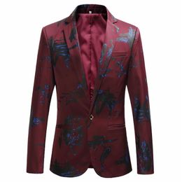 Men's Suits & Blazers Luxury Blazer Shiny Wine Red Blue Black Contrast Color Stand-up Collar Slim Fit Suit Party Prom Wedding Dress JacketMe