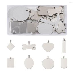 Pendant Necklaces 32pcs/Box 201 Stainless Steel Stamping Blank Tag Pendants Heart/ Rectangle/Bone Shape For Unisex Necklace Jewellery Making