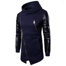 Men's Hoodies Men Sweatshirts Pu Leather Patchwork Zipper Hip Hop Fashion Jacket Long Sleeves Male Irregular Outwear XXL