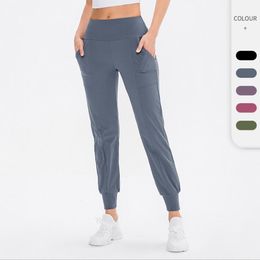 Yoga Pants with Logo Female Sports Fitness Pants Loose Sweatpants Training High Waist Pocket Elastic Running Trousers Slim-fit Pant Straight Trousers BC362
