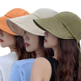 Ball Caps Spring Summer New Women Bucket Hat Solid Colour Bows Adjustable Cotton Outdoor Sun Hats Sports Beach Foldable Panama Caps LadiesJ230228