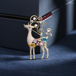 Brooches High Quality Christmas For Women Clothes CZ Zircon Rhinestone Reindeer Animal Luxury Jewellery Suit Dress Xmas Gift