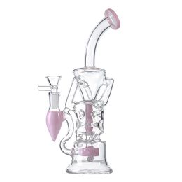 Fab Egg Hookahs 10 Inch High Double Recycler Water Pipes 14mm Female Joint With Oil Rig Turbine Perc Glass Bongs 4mm Thickness Recycler Oil Dab Rigs