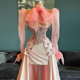 Party Dresses In Luxury Elegant Evening Long Sleeves Bow Corset Crystals Train Plus Size Women Cocktail Gowns Custom