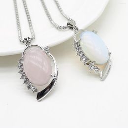 Pendant Necklaces 1pcs Natural Stone Necklace Oval Opal Rose Tiger Eye Link Chain Healing Crystals For Women Jewelry