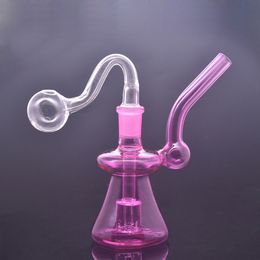 Colourful Mini Glass Bong with 14mm Female Joint High Quality Mini Glass Oil Burner Bong Thickness Recycler Oil Rigs Water Pipe with Bent Male Glass Oil Burner Pipe 1pcs