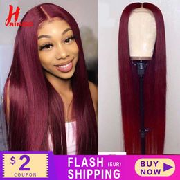 Synthetic Wigs Hairugo 99j Straight Wigs for Woman Human 4x4 Lace Closure Wig Brazilian Burgundy t Part 230227