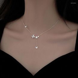 Chains Silver Color Shiny Flower Butterfly Tassel Necklace Ladies Exquisite Clavicle Chain Jewelry Gift