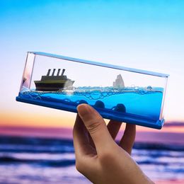 Decorative Objects Figurines Cruise Ship Fluid Drift Bottle Titanic Creative Sea Office Decoration Decompression Toy Birthday Gift 230228