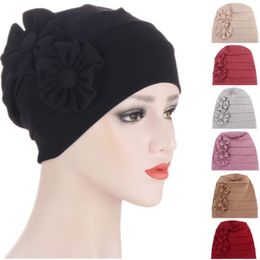 Beanies Beanie/Skull Caps Side Applique Rosette Fashion Muslim Women Soft Turban Solid Colour Hair Loss Chemo Bonnet African Hat Headwear Oli