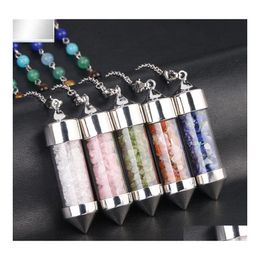 car dvr Pendant Necklaces Glass Mini Wishing Bottle Seven Chakra Divination Dowsing Cone Point Pendum Yoga Pendants Amet Wicca Pendo Meditat Dhx7P