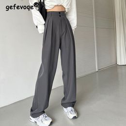 Women's Pants Capris Casual High Waist Loose Wide Leg Pants Women Spring Autumn Female Gray Black Suit Pants Ladies Streetwear Long Trousers 230301