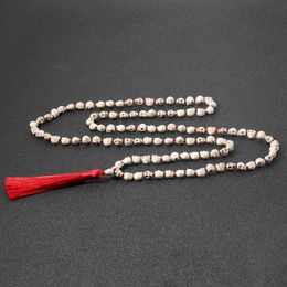 Pendant Necklaces Non-Mainstream Men Sautoir Lmitation Bone Skull Beaded Handmade Knot 108Mala Necklace Hip Hop Tassel JewelryPendant