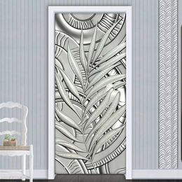 Wallpapers Self-Adhesive Door Sticker Modern 3D Plaster Relief Leaves Wallpaper Living Room Bedroom Decal Murals Art Stickers