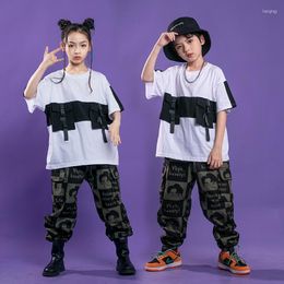 Stage Wear Kids Hip Hop Clothing Short Sleeve Loose Top T Shirt Cool Overalls Casual Pants Girls Boys Ballroom Jazz Dance Costume Clothes