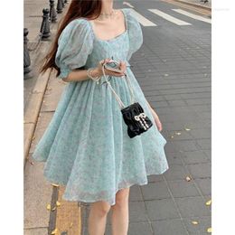 Party Dresses Princess Dress Women's French Collar Bubble Sleeves Fluffy 2023 Summer Blue Print