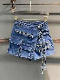 Women's Shorts Summer 2023 Irregular Multi-pocketA-line Denim Skirt Women High Wasit Loose Wide-leg Short Jeans GE848