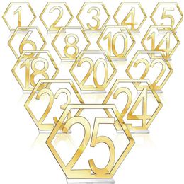 Party Decoration 25pcs Hexagon Out Birthday Event Table Number For Wedding Geometric Reception With Holder Base Decor Catering Signs