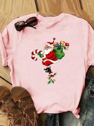 Women's T Shirts Year Women Merry Christmas Fashion Female Print Casual T-shirts Graphic Tee Wine Love Cute 90s Trend Holiday Clothing