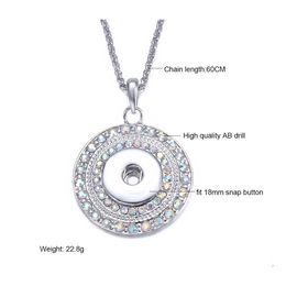 car dvr Pendant Necklaces Noosa Snap Button Jewelry Crytal Filled Necklace With Link Chain Fit 18Mm Women Drop Delivery Pendants Dhc7B