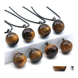 car dvr Pendant Necklaces Natural Stone 18Mm Tiger Eye Ball Quartz Pendants Necklace Jewellery For Women Men Rope Chain Drop Delivery Dh5Bn