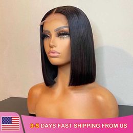 Synthetic Wigs 4x1 Short Bob Lace Brazilian Straight Wig 13x5x2 t Part Human Hair Wigs for Black Women Pre Plucked Remy 230227