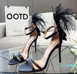 Summer Perfect Brand Women's Concerto Sandals Shoes Feather Decoration High Heels Shoes Fashion Sexy