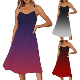 Casual Dresses Spaghetti Strap Gradient For Women Sleeveless V Neck A Line Summer 2023 Fashion Sundresses Beach Dress