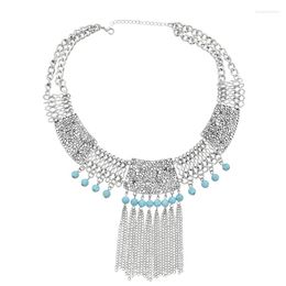 Chains Afghan Charms Necklaces Women Vintage Long Tassel Turquoise Punk Party Necklace Bohemian Ethnic Exaggerated