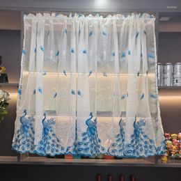 Curtain Transparent Embroidered Peacock Pattern Tulle Door Kitchen Bar Half Window Valance Drapes Sheer Curtains Room Divider