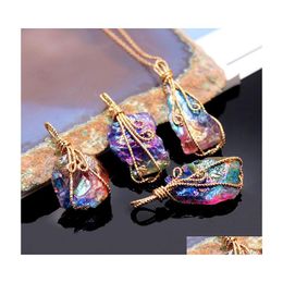 car dvr Pendant Necklaces Wire Wrapped Chakra Colorf Electroplated Stone Quartz Healing Crystal Energy Fashion Women Men Jewellery Drop Delive Dhtaf