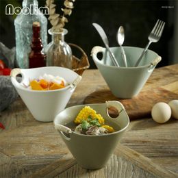 Bowls Japanese Ceramic Ramen Instant Noodle Bowl With Handle Restaurant Retro Binaural Salad Soup Dessert Kitchen Tableware