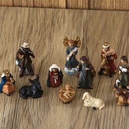 Decorative Objects Figurines 11Pcs Box Nativity Statue Reusable Scene Crafts Christ Birth Jesus Ornament 230228