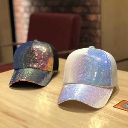 Ball Caps Summer Sequin Women Baseball Cap New 2020 Color Breathable Mesh Hat Adjustable Outdoor Student Sport Black Peaked SunhatJ230228