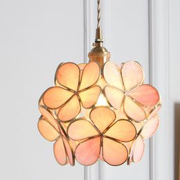 Pendant Lamps Japanese Hand Made Glass Lamp Warm Bedroom Bedside Porch Passage Girl Heart Children's Room Petal Chandelier