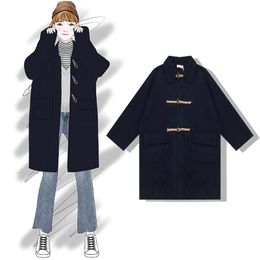 Women's Wool & Blends Fashion Clothing Adult Autumn And Winter Woolen Long Coat Thickening Fresh Horn Buckle FemaleWomen's