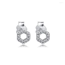 Stud Earrings Sparkling Honeycomb Hexagon Sterling Silver Jewellery For Woman Make Up Wedding Gift Fashion