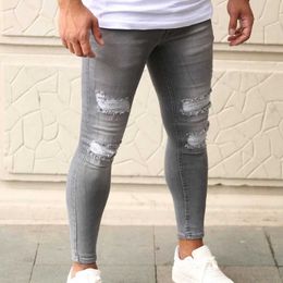 Men's Jeans New Slim Fit Casual Spring Ripped Stretch Pencil Pants Grey Soft Comfortable Denim Street Fashion Sports Y2303