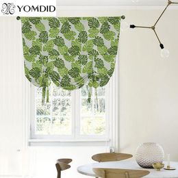 Curtain Roman Short For Living Room Ribbon Curtains Children Printed Leaves Cotton Linen Brief Window Cortinas