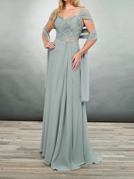 Elegant Chiffon Long Mother's Dresses For Weddings Straps Pleats A Line Wedding Party Gowns with Beads Simple Mother Of Groom Bride Dress Prom Evening Robe Outfit