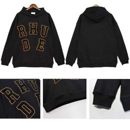 American High Version Fashion Sweatshirts Street Rhude Hip-hop Letter Towel Embroidered High Street Hooded Sweater Men and Women's