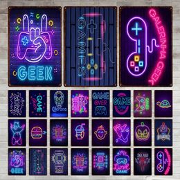 Neon Game art painting Metal Sign Vintage Tin Sign Metal Vintage Bar Vintage Wall Decoration Bar Club Hole home Personalised Metal Poster decor Size 30X20CM w02