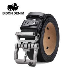 Belts BISONDENIM Men High Quality Retro Genuine Leather Belt Luxury Designer Belts Men Cowskin Fashion Strap Male Jeans For Man Cowboy Z0228